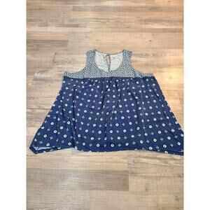 Red Camel 2x women's curvy blue and white tank top/ blouse